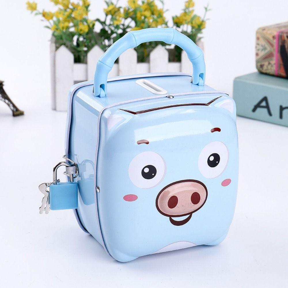 Tinplate Money Saving Box Cartoon Coins Storage Box Handheld Piggy Bank  for Student Award