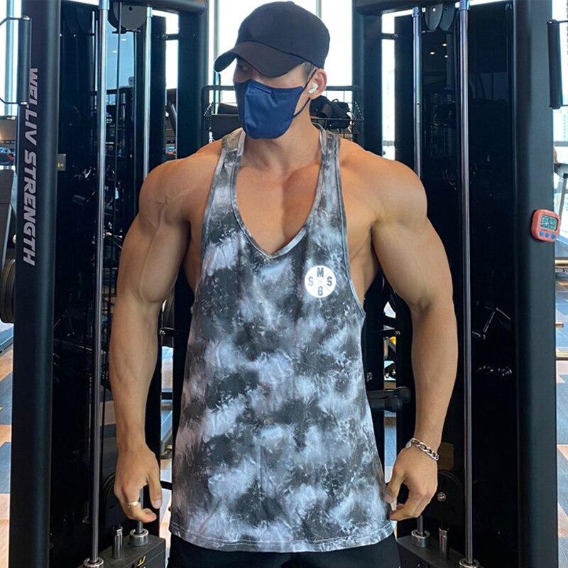 Men’s Gym Clothes New Arrival Summer Breathable Mesh Quick-drying Sleeveless T-Shirt Bodybuilding Printed Tank Top