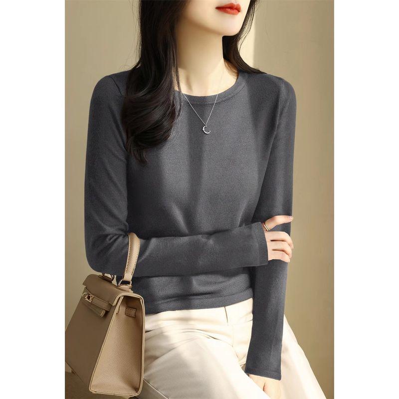 

round Neck Half Sleeve Ice Silk Women s Summer Shoulder Bottoming Shirt Dark gray ~ Long sleeves XL