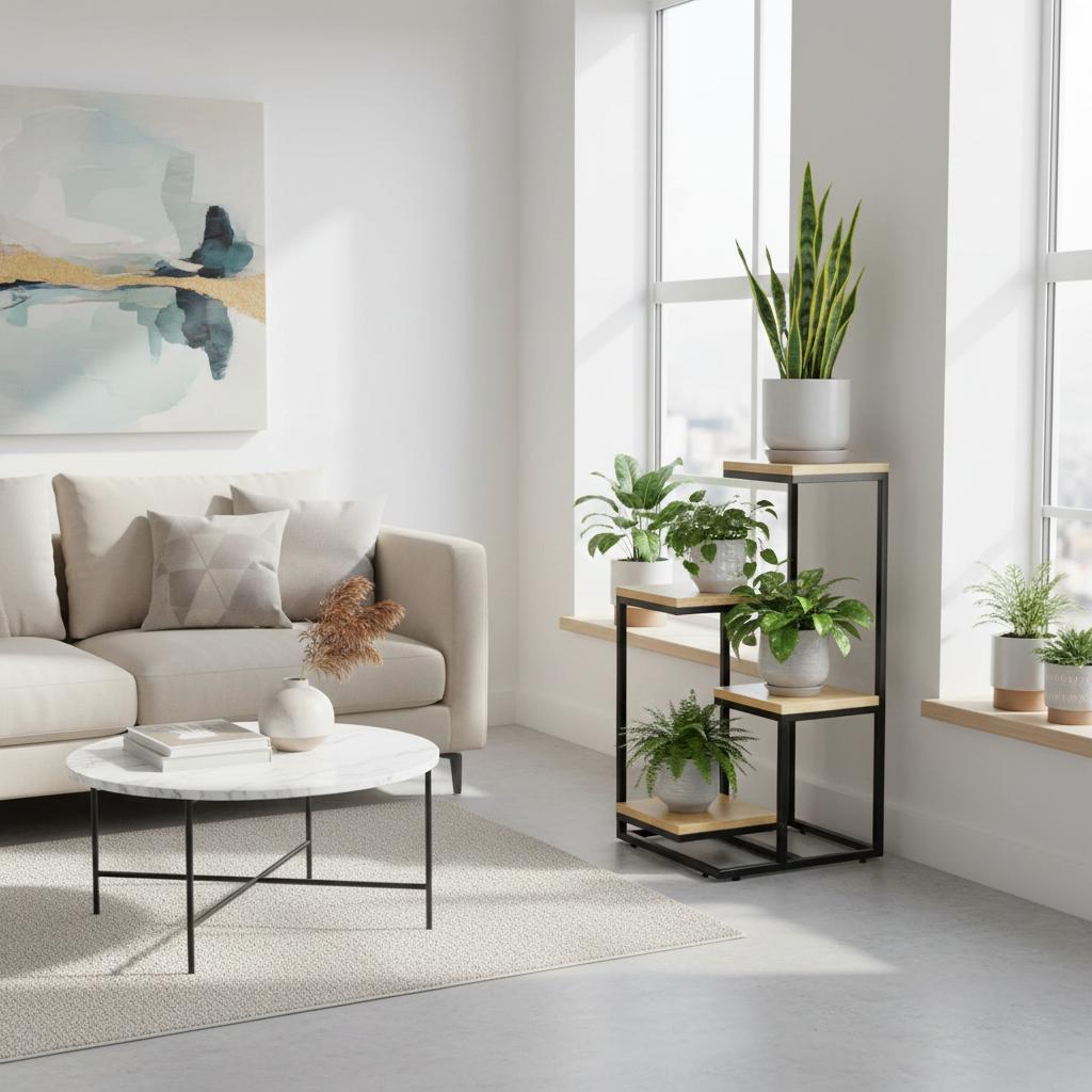 Freestanding Flower Stand for Flowers and Plants, 4 Levels, Metal, Rustic, 76cm