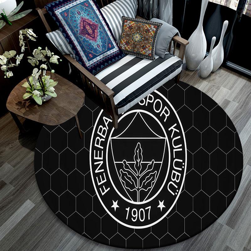 Runder Teppich im Fenerbahce-Muster, Teppich für Wohnzimmer, Schlafzimmer, Spielzimmer, Rutschfeste Bodenmatte, Feiertagsgeschenke und Geburtstagsgeschenke.