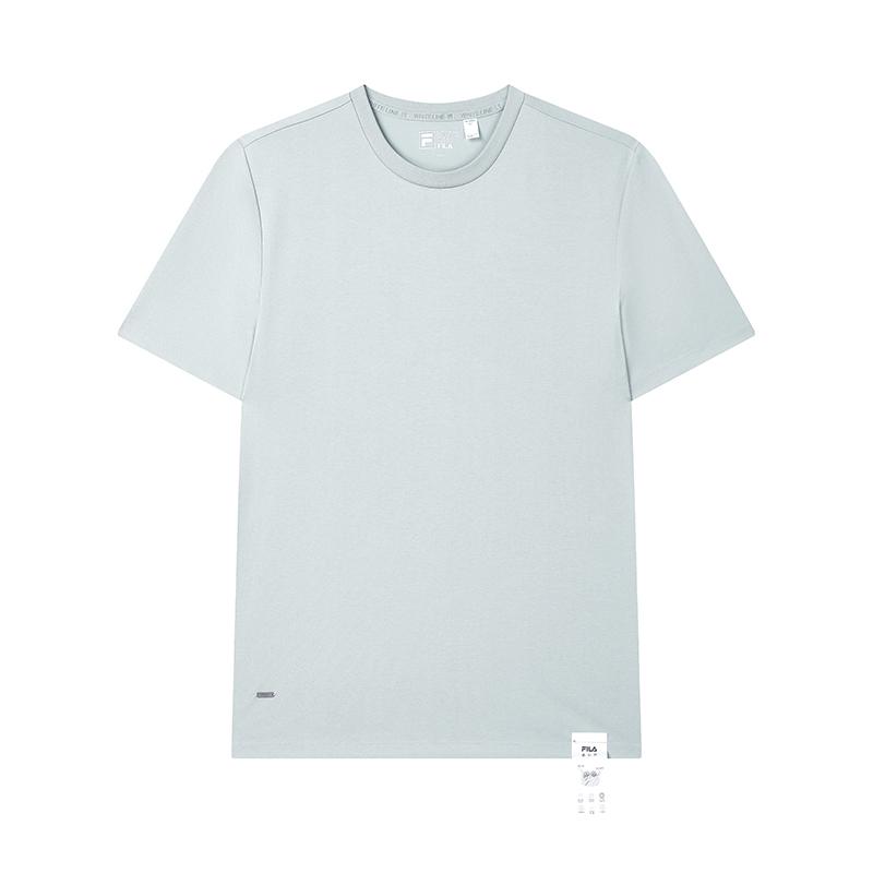 Fila White Soft Master Fashion Versatile Simple Round Neck Breathable Comfortable T-Shirt Men Tops Cloud-Gray-Green F11M513104FTQ