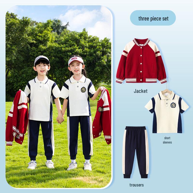 Spring-Autumn Academy-Style Navy Blue Kindergarten & Primary School Baseball Jacket Set