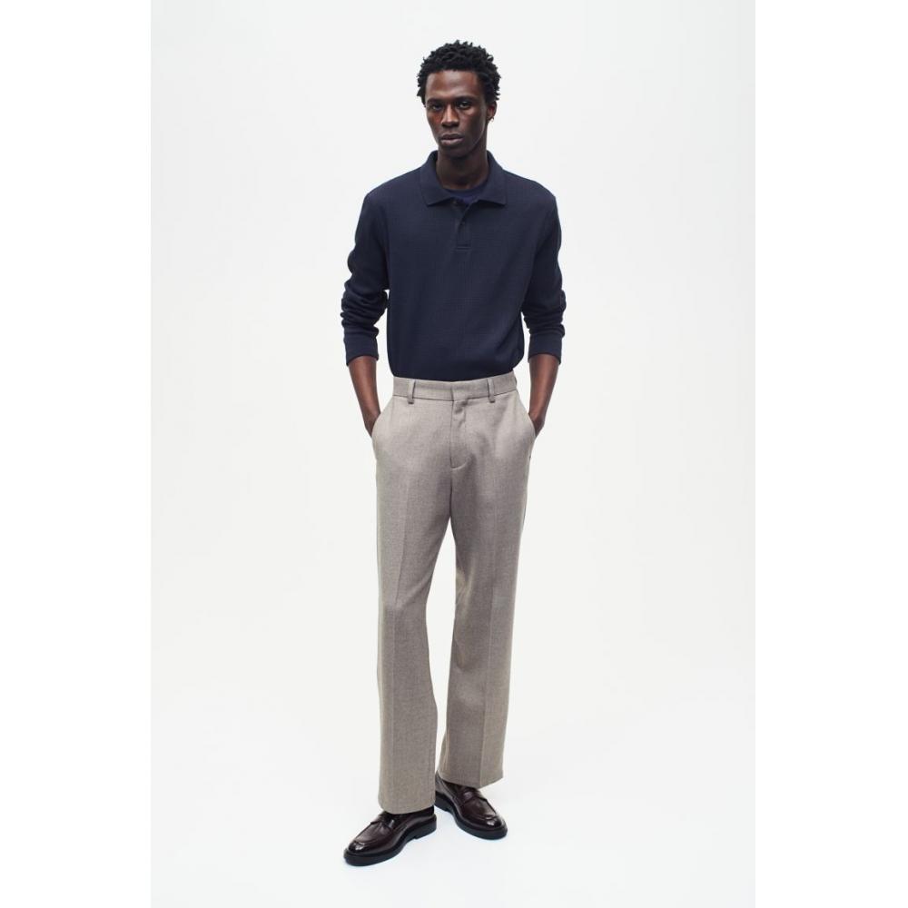 

HM Slim Fit рубашка-поло с вафельной текстурой темно-синего цвета