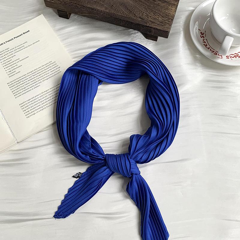 Crumpled rhombus silk scarf high-end new solid color versatile silk scarf neck small scarf streamer scarf shawl