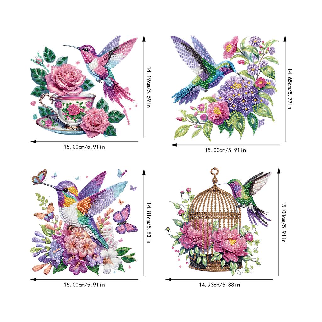 4Pcs Flower 2D Flat DIY Diamond Painting Kits Single Side Drill Hanging Gem Art Paintings Charm Crystal Painting Crafts Kit