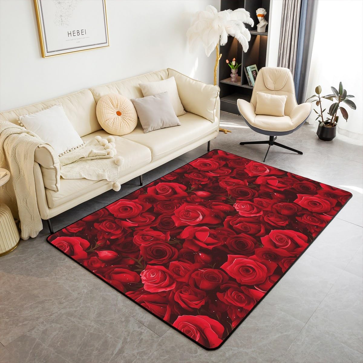 

Erosebridal Rose Area Rug Living Room Rugs 3x5,Exotic Rose Floral Non Slip Rug for Girls Women Adult Bedside Kitchen,Trippy Grey Smoke Floor 160cm x 200cm