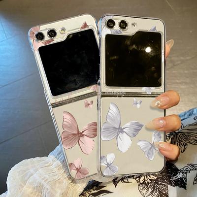 Lot de 2 coques de téléphone transparentes pliables pour Samsung Z Flip6, Flip5, Flip4, Flip3, motif papillon coloré, coque rigide antichoc en PC