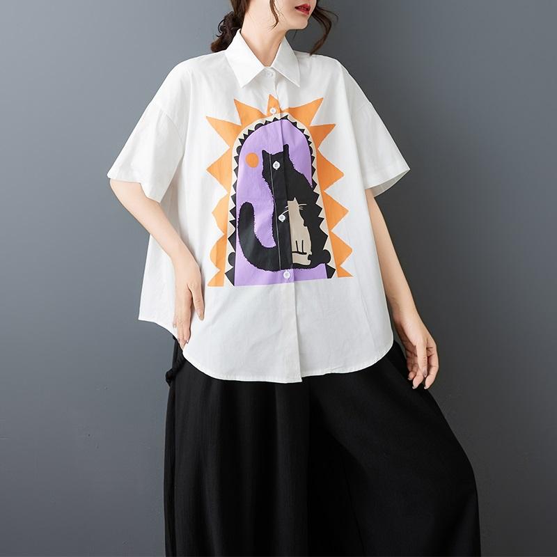 Short Sleeve Oversized Cotton Vintage Shirts & Blouses for Blouse Casual Loose Summer Tops Women Button Up Shirt