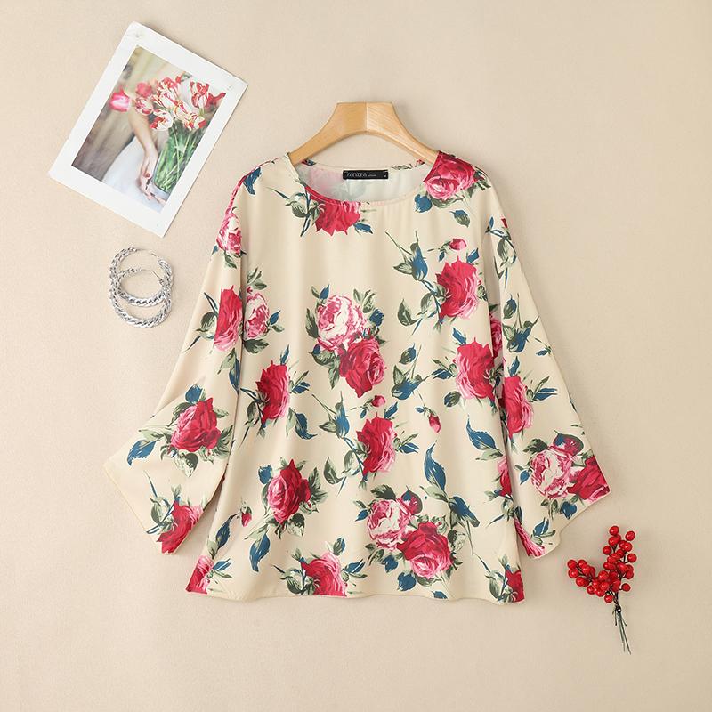 

ZANZEA Жіноча повсякденна блузка з круглим вирізом, рукавом 3/4, вільного крою, з квітковим принтом 5XL