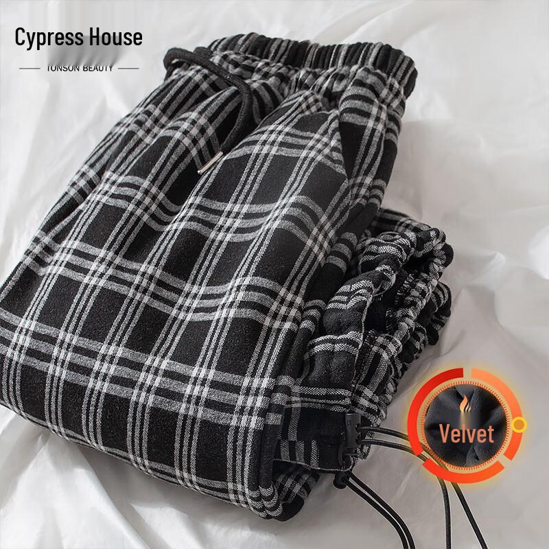 

Women s Lined Plaid Drawstring Cropped Pants XS