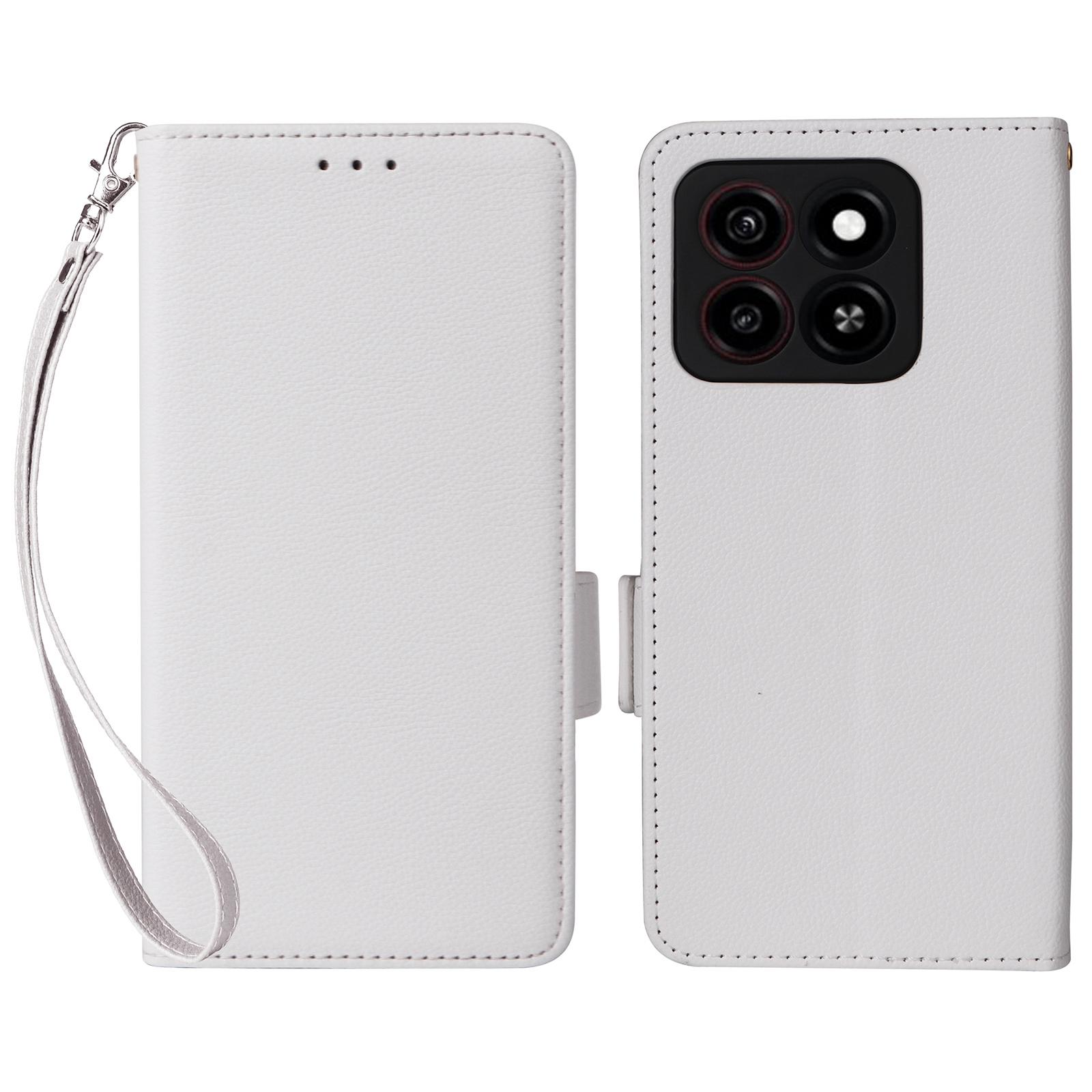 

For ZTE Blade A35/Blade A55 Case with Wrist Strap Litchi Texture PU Leather Wallet Phone Cover White