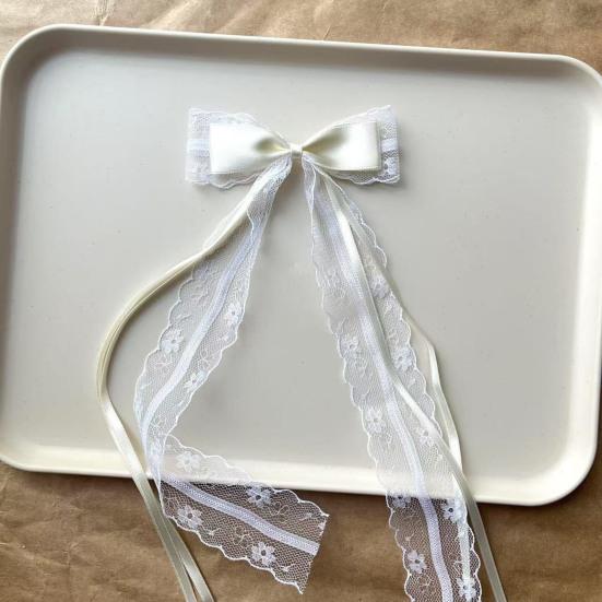 2Pcs Hairpin Embroidery Lace Pattern Ribbon Bow Hair Clip Color Matching Non-Damaging Rounded Hair Pin Hairstyle Accessory