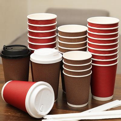 25 Stück/Set 8oz Kaffeetassen Doppelwandig isolierte Papierkaffeetassen mit Deckeln Einweg Gestreift Tragbare Papierbecher