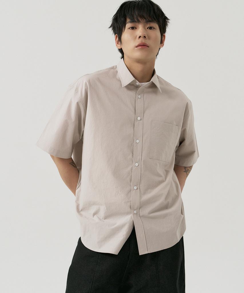 GNOK Cotton Oversized Short Sleeve Shirt [Beige]