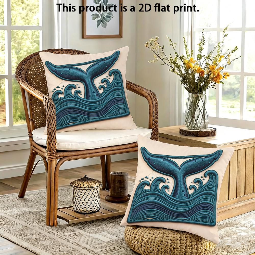 2 Pezzi Copricuscini Decorativi Coda di Balena Nautica Federe per Cuscini Onda dell'Oceano Costiera per Divano Camera da Letto Soggiorno Decorazione Copricuscino