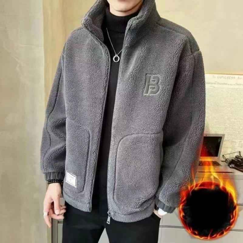 Men's Fleece-Lined and Thickened Cotton Coat Fall Winter Trendy Overcoat Loose Fitting Hooded Warm Weather Jacket
