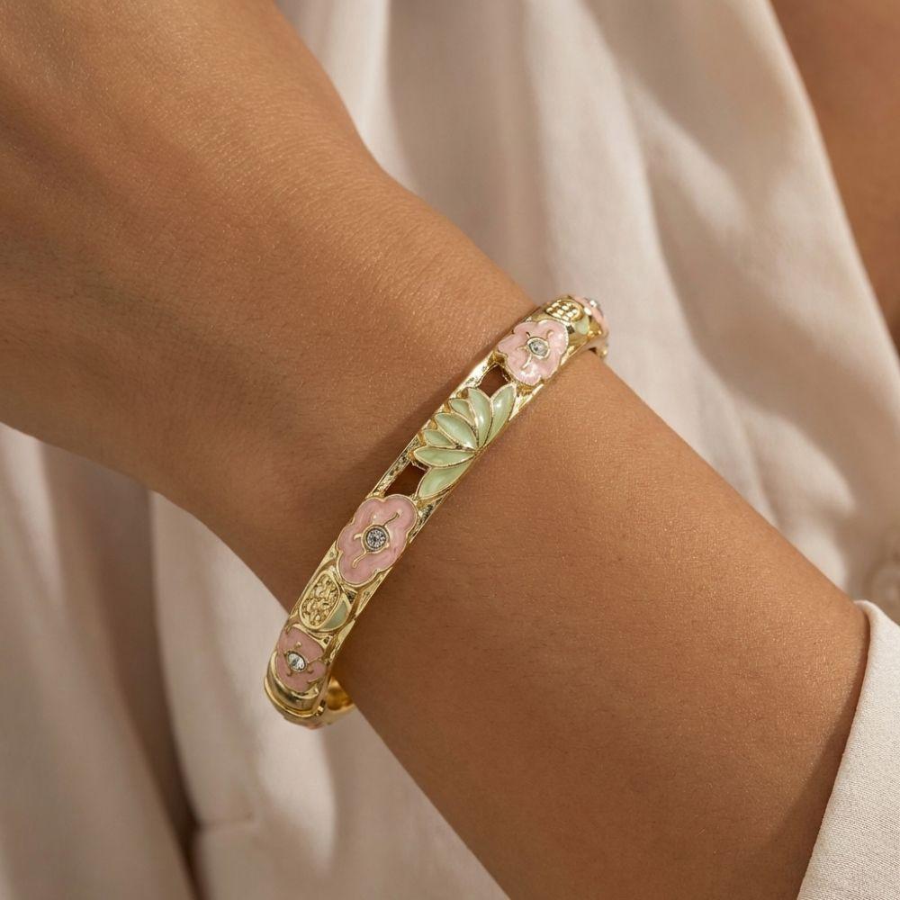 Hollow Out Enamel Floral Bangle Colorful Flower Bangle Vintage Dainty Jewelry Women