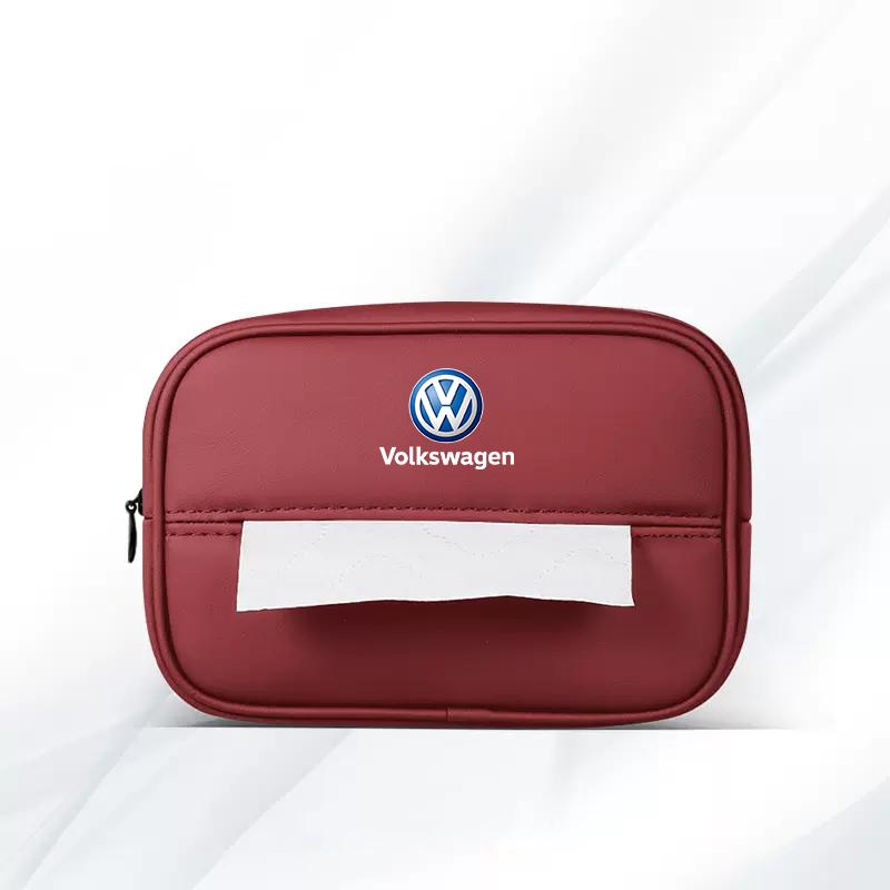 W151Car Tissue Box Car Interior Accessories For Volkswagen Golf Passat B6 Amarok T5 Tiguan Leather Tissue Storage Bag Kleenex Case