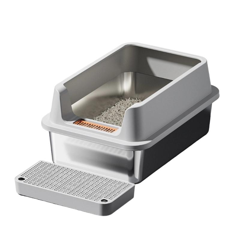 Lettiera in Acciaio Inossidabile con Vasche Profonde e Pedali Filtranti per Ridurre la Dispersione della Sabbietta Toilette per Gatti per un Ambiente Pulito
