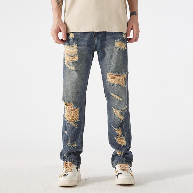 Original Super Fire Beggar Ripped Jeans Men's New Trendy Brand Loose Straight Summer Casual Hip Hop Punk Pants