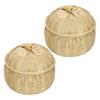 Vegetable Food Hand Woven Storage Basket Durable Wicker Tray Multi-Purpose Storage Box with Lid Home Organizer Round