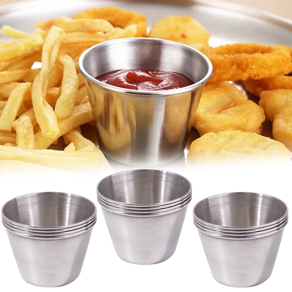 12PCS/SET 304 Stainless Steel Barbecue Dipping Cup Stainless Steel Seasoning Dish Outdoor Use