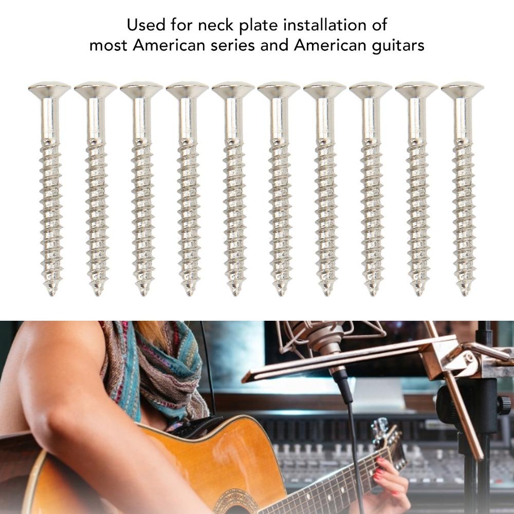 10PCS Silver Guitar Neck Plate Screws Metal Neckplate Mounting Screws  For Guitar