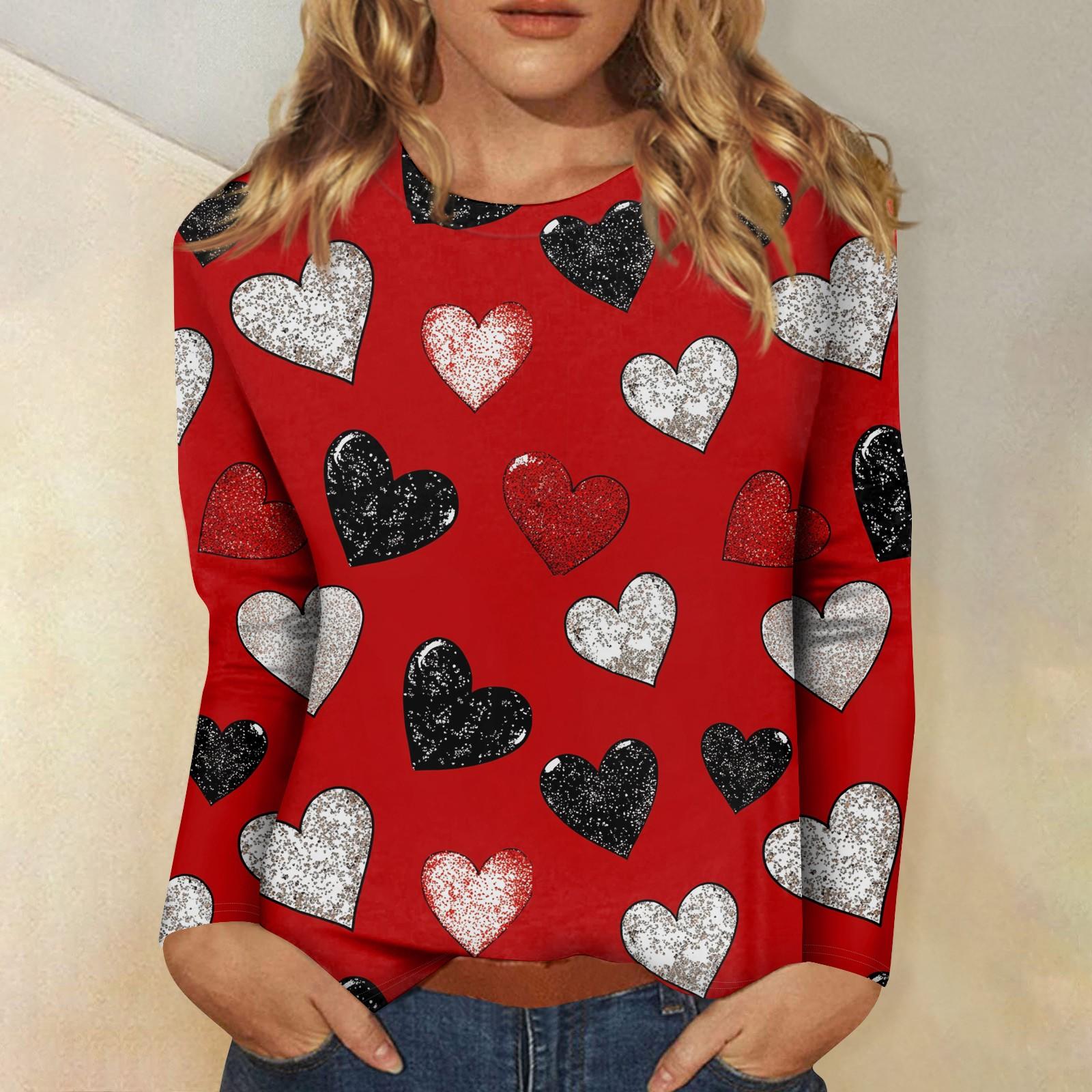 

Женская повседневная мода сексуальный удобный День святого Валентина принтованный круглый вырез длинный рукав топ L