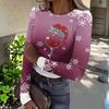 Women's Slim Fit Long Sleeve T-Shirt with Christmas Print Neck Pullover Top