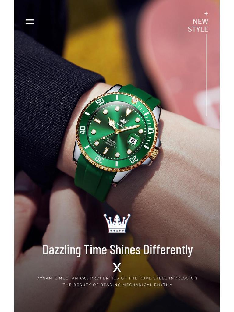 Oulishi Ceas Automatic Luminos pentru Scafandri cu Curea de Silicon pentru Bărbați