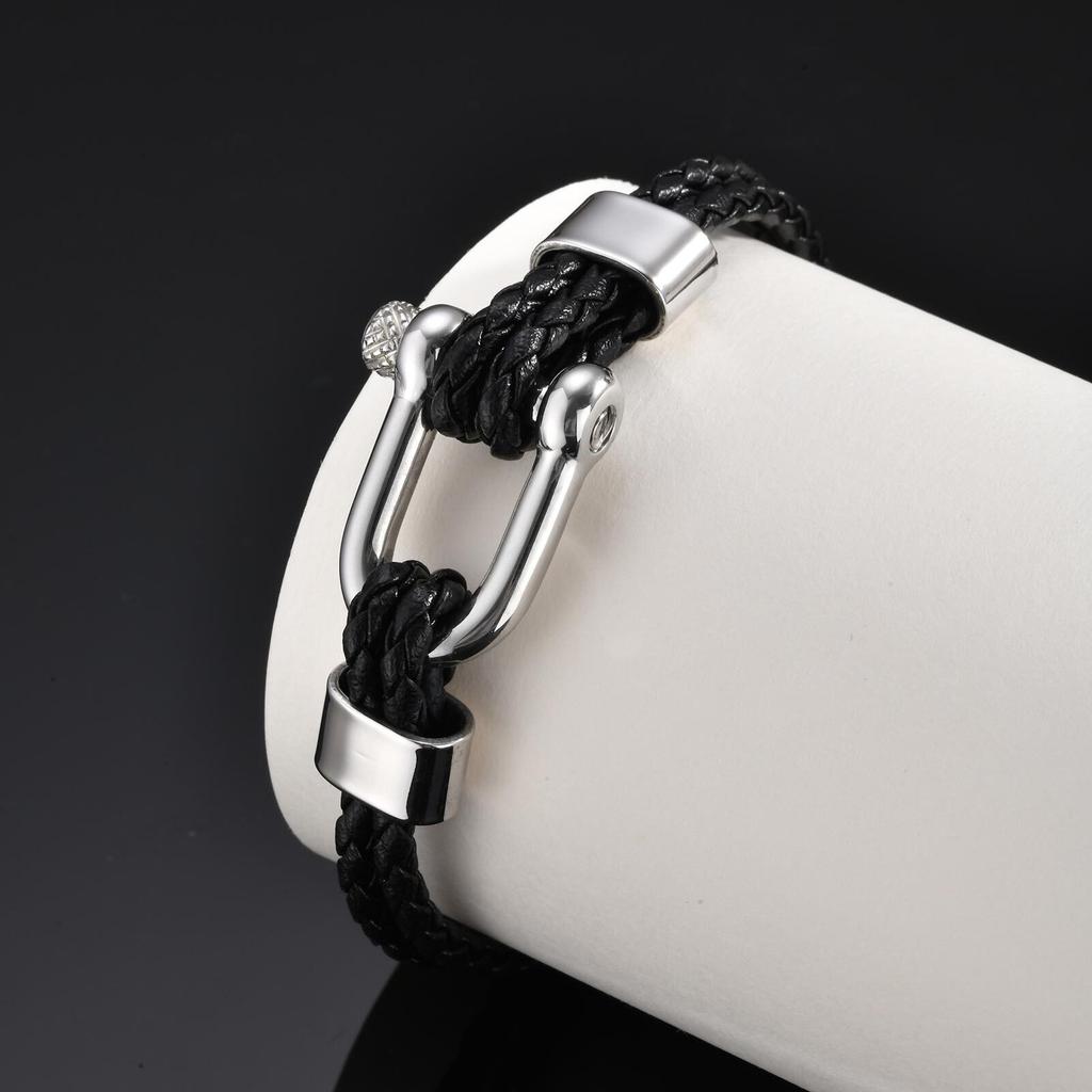 Stylish Leather Bracelet for Men Boys,Black Double Layers Leather Rope Bracelets,Trendy Jewelry Gifts to Dad Husband