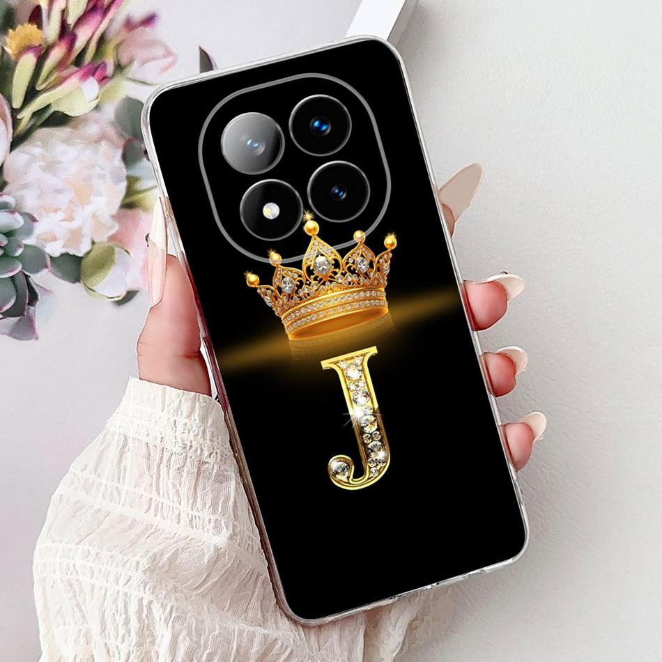 For Xiaomi Redmi Note 14 Pro Plus Fashion Crown Initial Letter Phone Case For Redmi Note14 4G 5G Note 14Pro Soft Silicone Cases