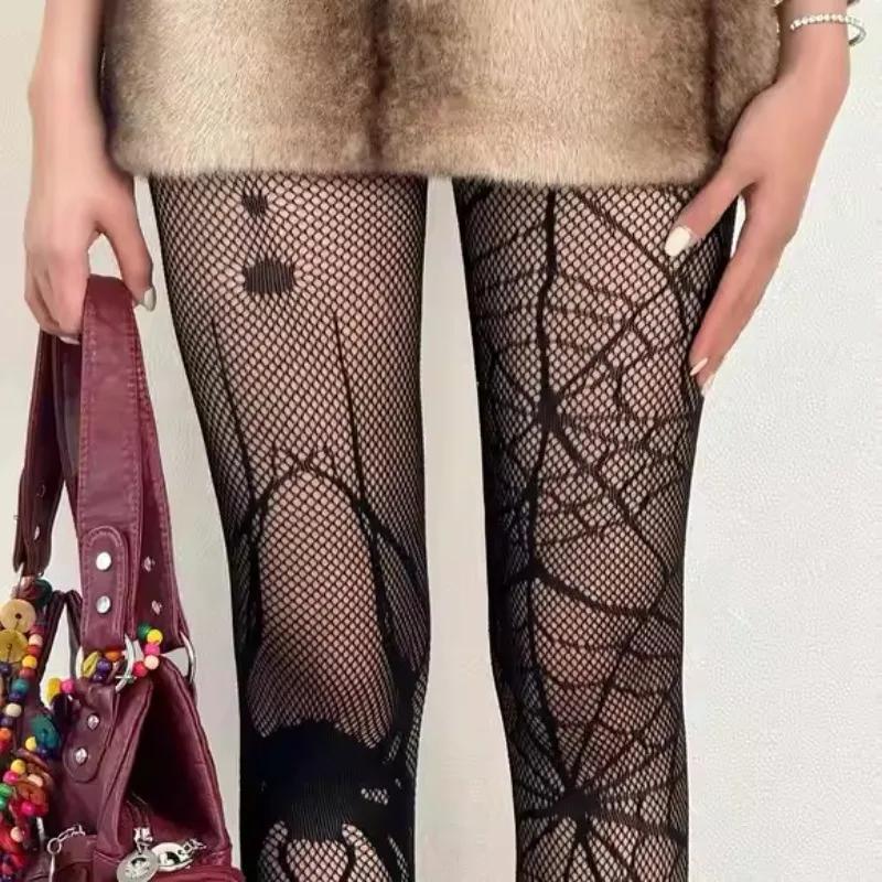 New Fashion Spider Hollow Out Fishnet Stockings Gothic Punk Cosplay Socks Black Tights Bat Shape Sexy Stockings Nylon Pantyhose