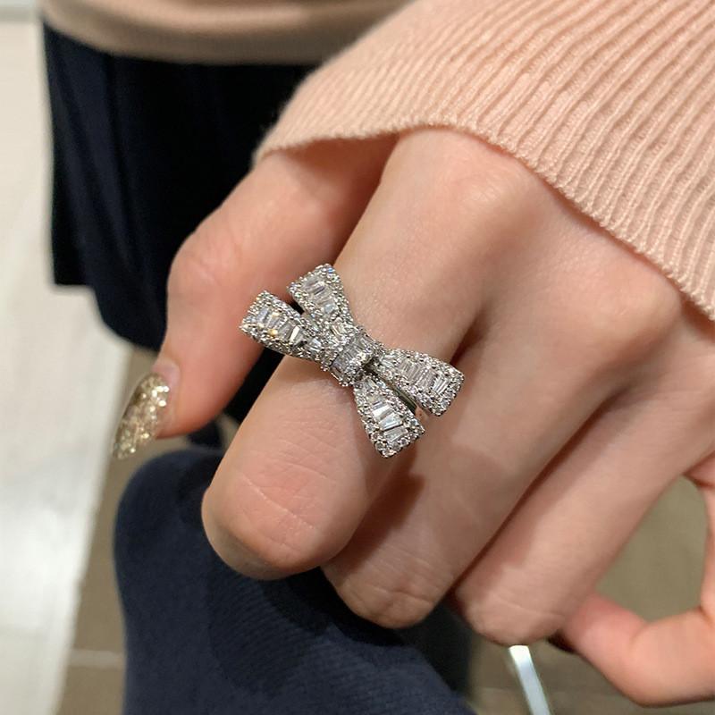 No Ip Copper Open Bypass Ring With Zirconia Butterfly Design For Women