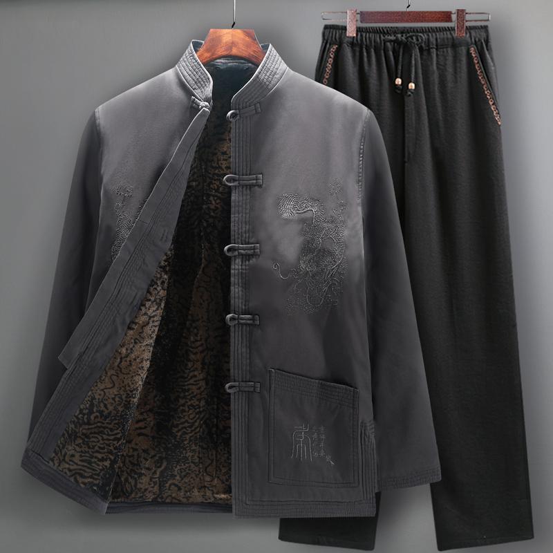 Men's Winter Fleece-Lined Tang Suit Jacket - Chinese Style for Middle-Aged & Elderly