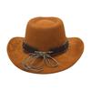 Ethnic Pattern Cowboy Hat Male Wool Felt Western Sombrero Cap Classic Riding Travel Fedora Hat Metal Bull Head Gentleman Hat