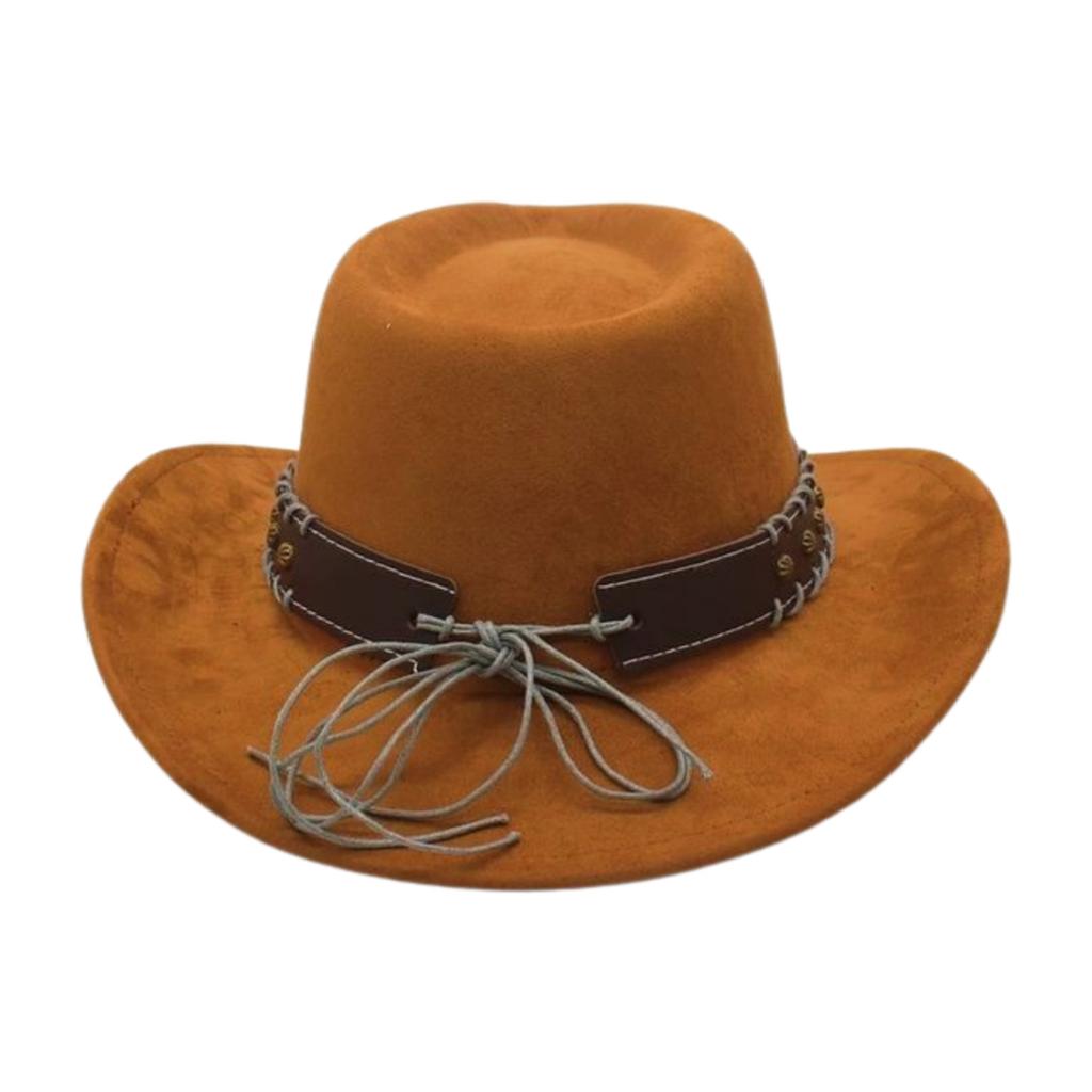 Ethnic Pattern Cowboy Hat Male Wool Felt Western Sombrero Cap Classic Riding Travel Fedora Hat Metal Bull Head Gentleman Hat