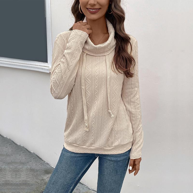 Women's Fashion Casual Solid Color Print Spring Autumn Long Sleeve High Neck Pullovers & Long Sleeves