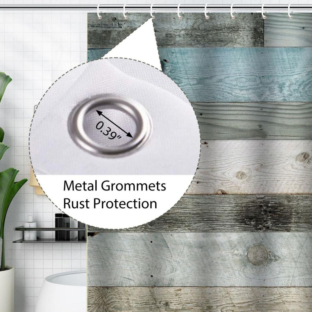 183*183cm Farmhouse Wooden Barn Door Style Shower Curtain Bathroom Curtain with Hooks