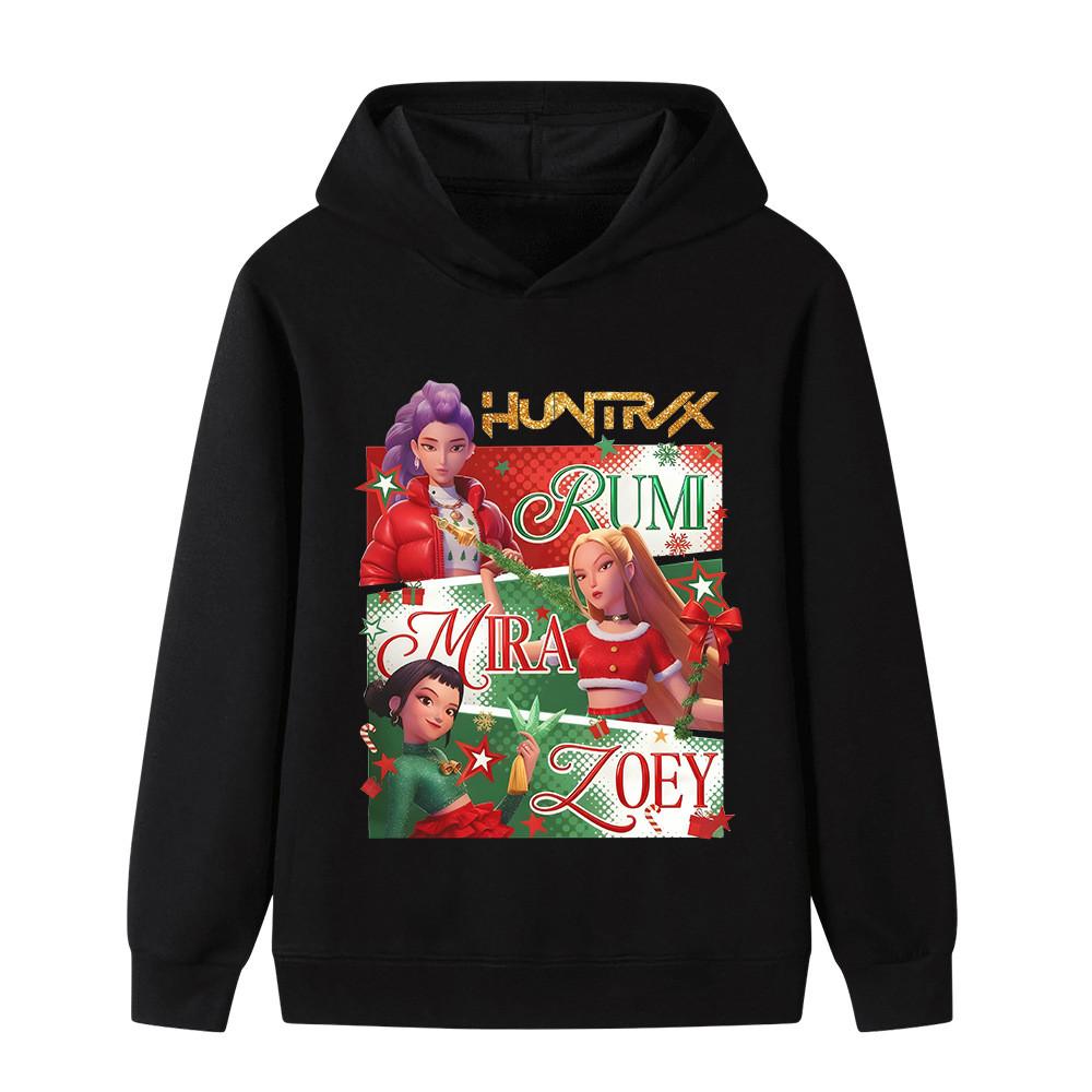 B1264 Kids Boys Girls Christmas New Year Kpop Rumi Zoey Mira Print Long Sleeves Hoodie