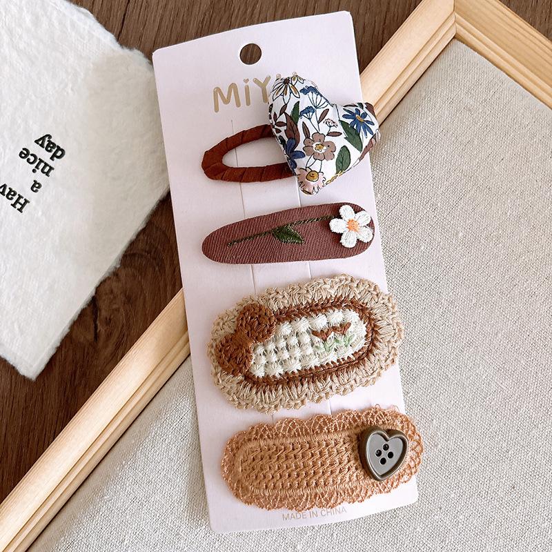 4pcs/set Beige Coffee Color Elegant Hair Clip for Young Kids Sweet Retro Floral Bow Children Barrettes Cute Hair Accessories