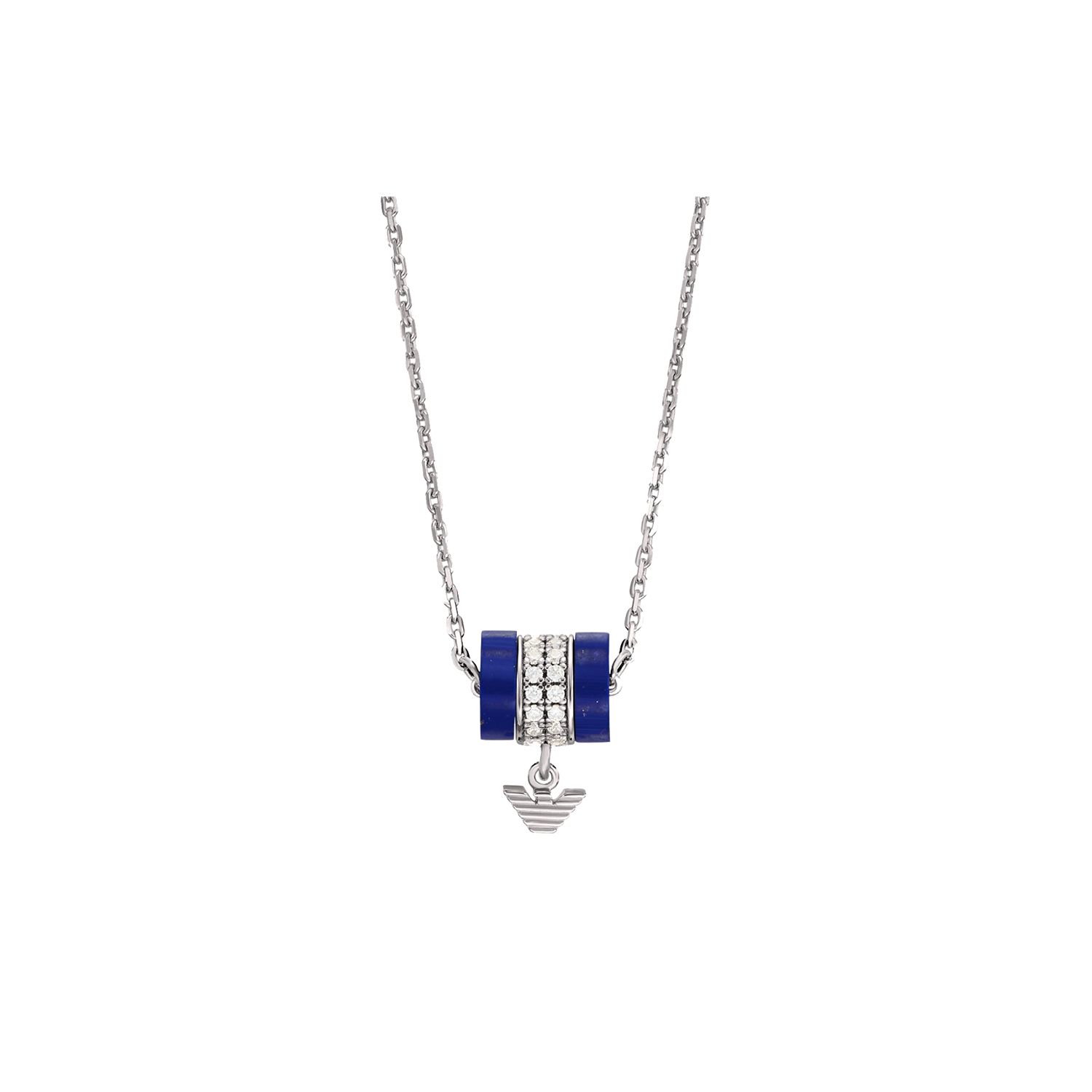 Emporio Armani Fashionable Blue Beaded Pendant Necklace With Diamond Eagle Logo Women necklace Silver EG3570040