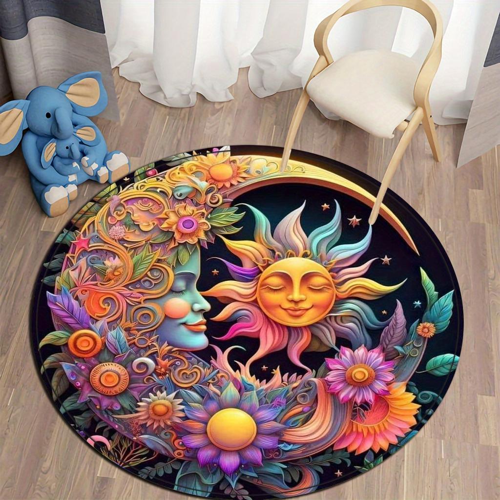 1pc Sun Moon Round Rug Doormat Floor Mat Home Carpet Hotel Living Room Floor Mats Anti Slip Aesthetic Room Decor Art Supplies Home Decor