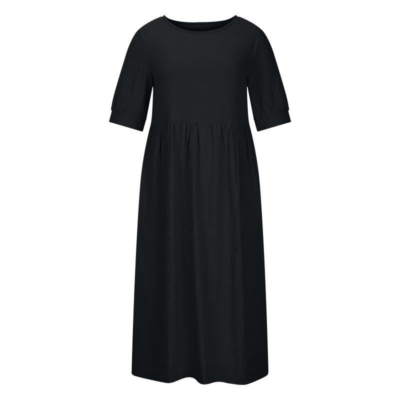 GMXIA Women's Solid Colour Loose Waist Midi Dress Cotton O-Neck Slim Dresses