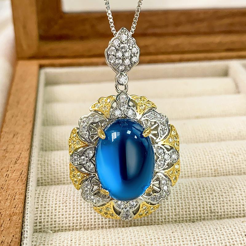 Jewelry Copper Bottom Gold-Plated Ice Seed Fluorescent Plain Surface Temperament Pendant Stone 13 * 18