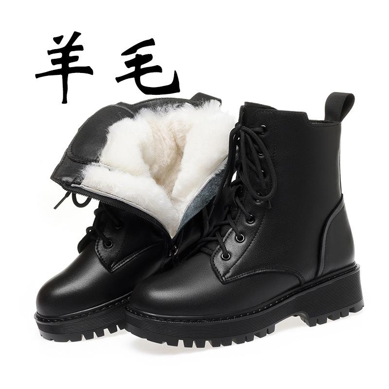 

Осенне-зимние кожаные ботинки Мартин женские на плоской подошве, бархатные, утолщенные, новые, на низком каблуке, хлопковые туфли, хлопковые ботинки 40