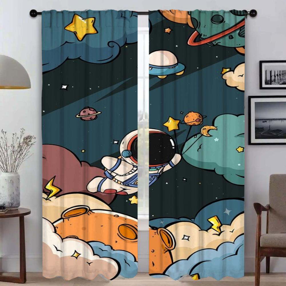 

Curtains for Living Room Curtain for Room 2 Panel Carton Astronaut Shades Blinds Halloween Decoration Home Interior Curtains W50xH70cmx2pcs-CL