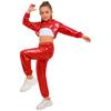 Girls Hip Hop Jazz Dance Costume 3 Piece Set Metallic Cropped Hoodie Sleeveless Keyhole Back Vest Pants