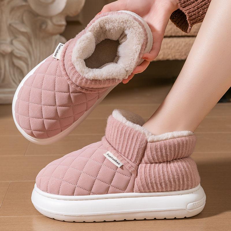 Winter Thick Soled Anti Slip Warm Cotton Shoes with Fleece Bag and Cotton Slippers for External Wear